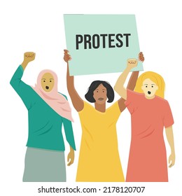 women of different nationalities protest defend their rights demonstration rally