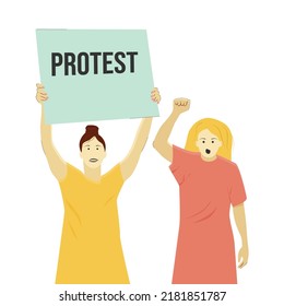 women of different nationalities protest defend their rights demonstration rally emotions poster discontent