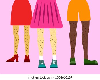 
Women of different nationalities with unshaven legs