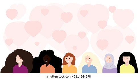Women of different nationalities. Vector illustration.