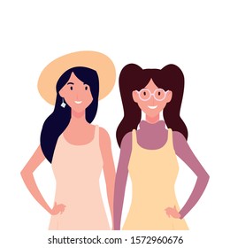 women with different poses on white background vector illustration design
