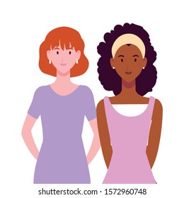 women with different poses on white background vector illustration design