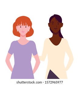 women with different poses on white background vector illustration design