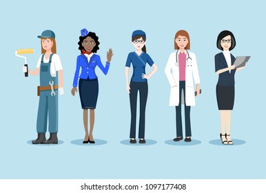 women different profession character vector design