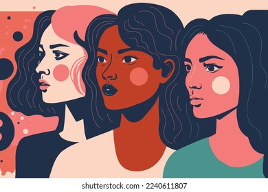 Women of different races together on an abstract background. modern flat illustration.	