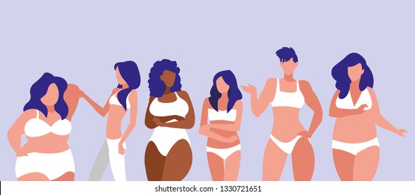 Women Of Different Sizes And Races Modeling Underwear