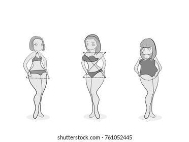 women with different types of figures. vector illustration