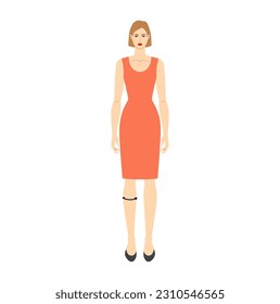 Mujeres para hacer cuerpo de medición de ternera con flechas Moda Ilustración para la gráfica de tamaño. Carácter femenino plano frente a una chica de ocho dimensiones de cabeza con vestido rojo. Plantilla de infografía de dama humana para ropa