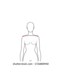 Frauen zu tun Schulterbreite Messung Mode Illustration für Größe Diagramm. 7,5 Kopf Mädchen für Website oder Online-Shop. Der menschliche Körper Infografik Vorlage für Kleidung. 
