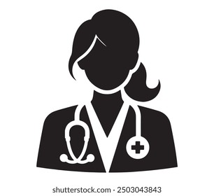 women doctor icons silhouette white background vector illustration