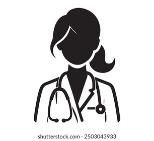 Iconos del doctor de las mujeres Silueta Fondo blanco Ilustración vectorial