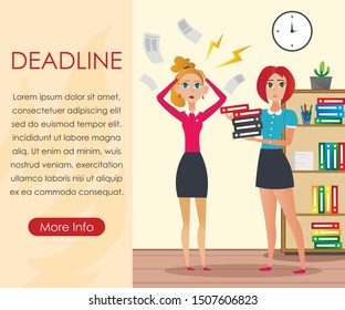 Women with Documents and Folders in Office. Workflow. Design Studio. Office Interior. Creative Designer in Office. Shelf with Colored Folders. Vector Illustration. Teamwork and Deadline. Time Pressure