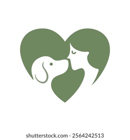 Women with dog love and heart icon logo design.