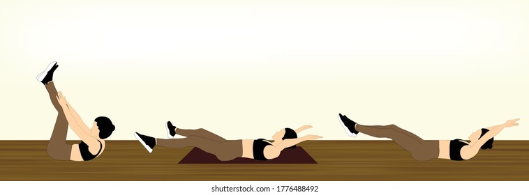 A women is doing an abs workout routine. She is performing a starfish to jack knife exercise while sleeping on her mat at home with no equipment.