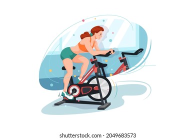 Women doing cycling in the gym Illustration concept. Flat illustration isolated on white background.