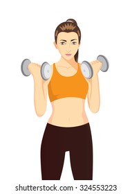 Women doing dumbbells exercises for health and beauty. Healthy character cartoon on isolated.