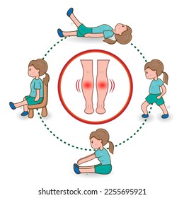 women doing exercise legs for improve muscle strength and flexibility.Physical training.workout.Cartoon character.Vector.illustration.