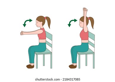 women doing exercise on chair and lifting hand for improve muscle strength and flexibility.Physical training.workout.Vector.illustration.