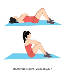 Women doing exercise step with reverse crunch by healthy woman, abdominal workout.