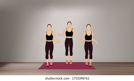 Women doing ghost rope   - a high intense cardio workout at home with no equipment.