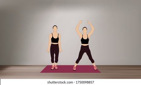 Women Doing Jumping Jacks  - A High Intense Cardio Workout At Home With No Equipment.