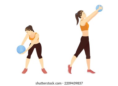 Women doing Medicine Ball Wood chop Exercise by Holding the medicine ball and controlling waist and arms same this guide.