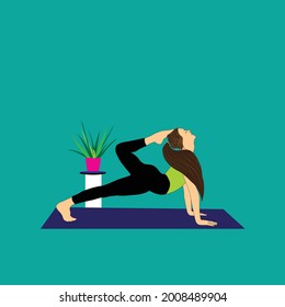 women doing morning yoga flat illustration, yoga day, pose, yoga flat illustration