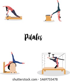 women doing pilates with equipment 