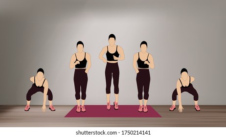 Women Doing Pop Squat  - A High Intense Cardio Workout At Home With No Equipment.