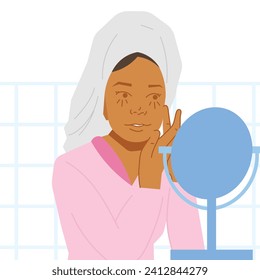 women doing skincare in bathroom in flat illustration