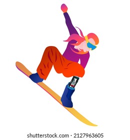 Women doing sports exercises on a snowboard. Vector graphic illustration. Para snowboard