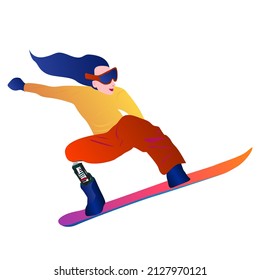 Women doing sports exercises on a snowboard. Vector graphic illustration. Para snowboard