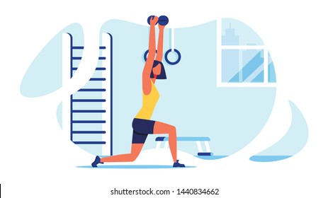 Women Doing Squats at Gym. Fitness Class for Woman. Sports Training for Women. Sports Suit. Do Sport. Blue Gym Interior. Vector Illustration. Healthy Lifestyle. Muscular Body. Playing Sports.