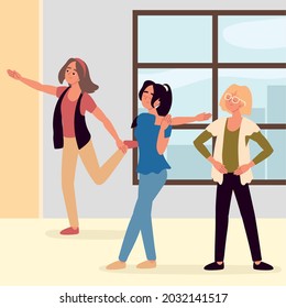 women doing stretching, active break