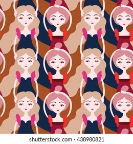 Women doing their hair, making massage. Seamless pattern. Vector illustration eps 10.