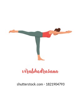 Women doing Warrior 3 yoga pose. Virabhadrasana 3. Flat vector illustration isolated on white background