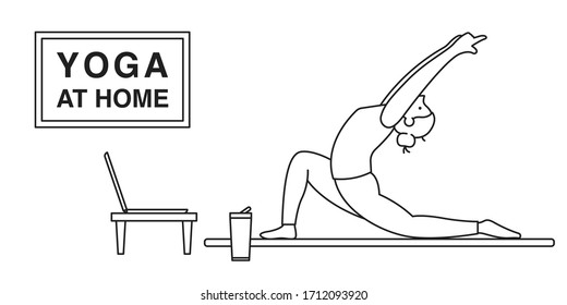 Women doing yoga activity at home, illustration in vector. Stay at home and things to do in self isolation and social distancing during epidemic of corona virus.