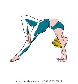 Women doing yoga activity at home, studying class distance illustration in vector. Stay at home and things to do in self isolation and social distancing during epidemic of corona virus.