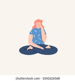 Women doing yoga breathing exercise pranayama. Wellness illustration in vector.