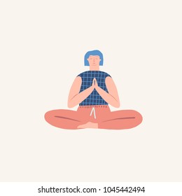 Women doing yoga breathing exercise illustration in vector. Healthy lifestyle theme.