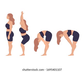Women doing yoga exercises. Vector set of beautiful curvaceous woman in various yoga poses. Isolated on white background.