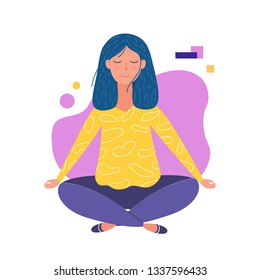 Women doing yoga and meditating visiting in a lotus pose illustration in vector