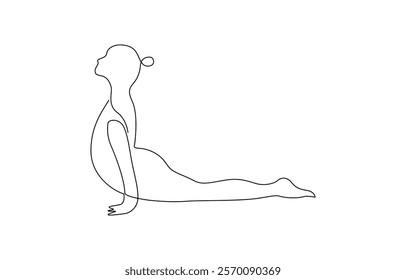 Women doing yoga one line drawing. Aerobic sport girl exercise for modern healthy lifestyle, Continuous one line drawing of yoga girl. Workout concept of woman exercise standing with hands.