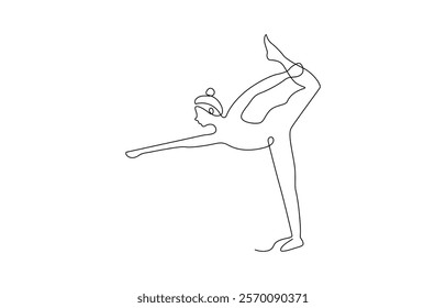 Women doing yoga one line drawing. Aerobic sport girl exercise for modern healthy lifestyle, Continuous one line drawing of yoga girl. Workout concept of woman exercise standing with hands.