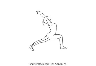 Women doing yoga one line drawing. Aerobic sport girl exercise for modern healthy lifestyle, Continuous one line drawing of yoga girl. Workout concept of woman exercise standing with hands.