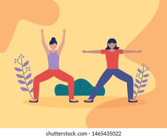 women doing yoga outdoor relax fresh vector illustration