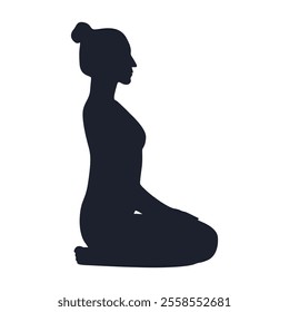 Women doing Yoga, Pilates. Slim girl doing yoga. Hand drawn black silhouettes Set Vector illustration.