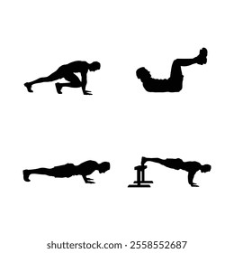 Women doing Yoga, Pilates. Slim girl doing yoga. Hand drawn black silhouettes Set Vector illustration.