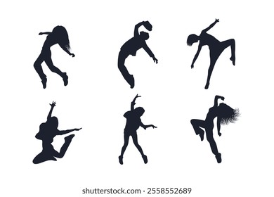 Women doing Yoga, Pilates. Slim girl doing yoga. Hand drawn black silhouettes Set Vector illustration.