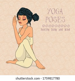 Women doing yoga.Sport Fitness.Vector illustration, shapely women are exercising.Meditation to keep the body and mind healthy, have a good balance.